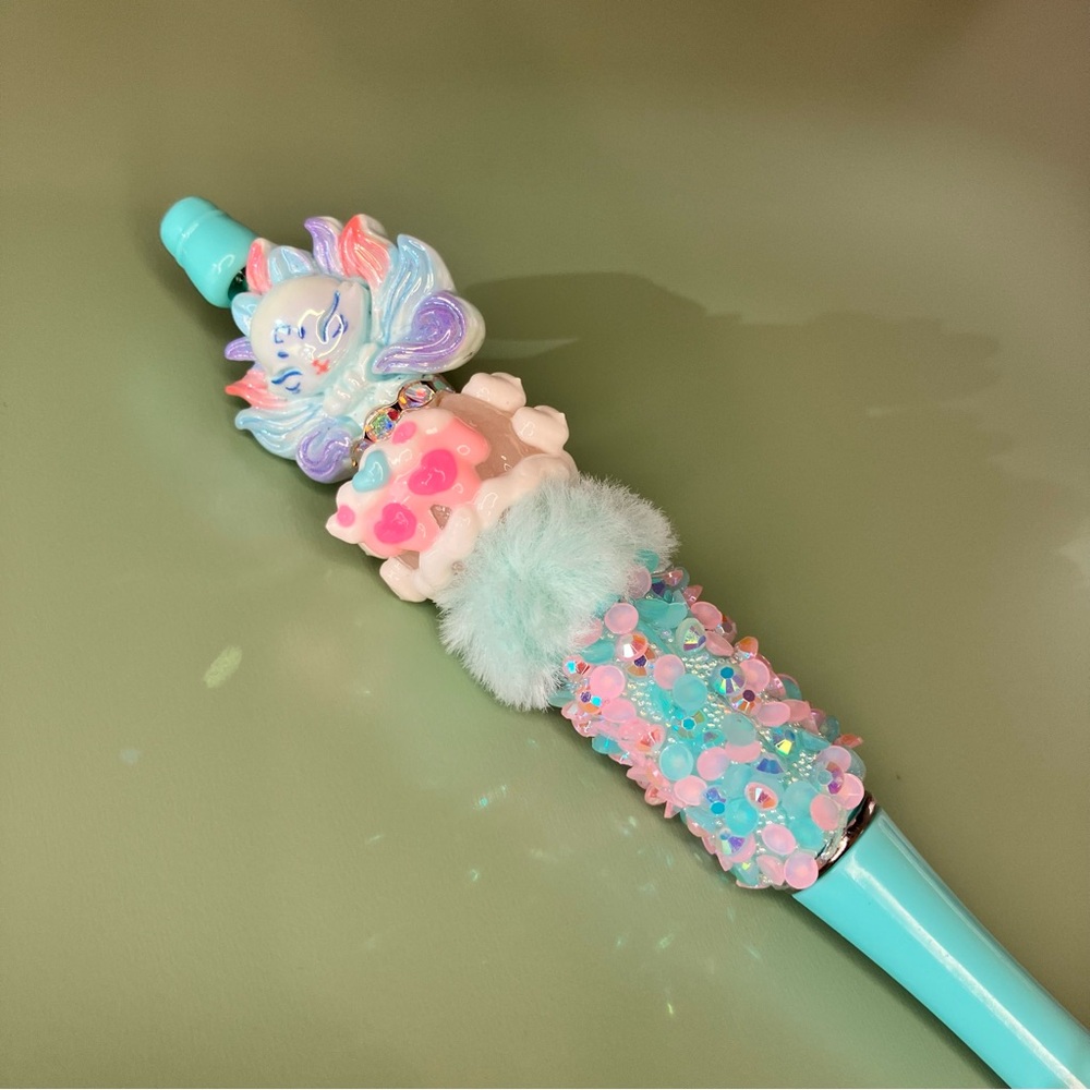 Nine Tailed Fox Handmade Beaded Pen with Furry and Handpainted Accents - Picture 2 of 7